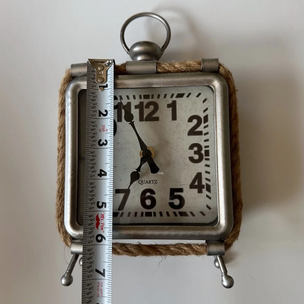 Farmhouse style‎ analog desktop clock rope trim battery operated